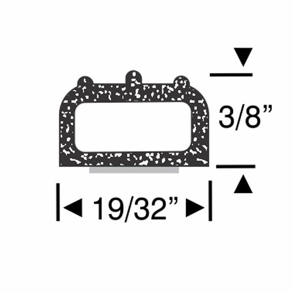 3/8" Rectangular Ribbed Hollow with Peel-N-Stick - per ft