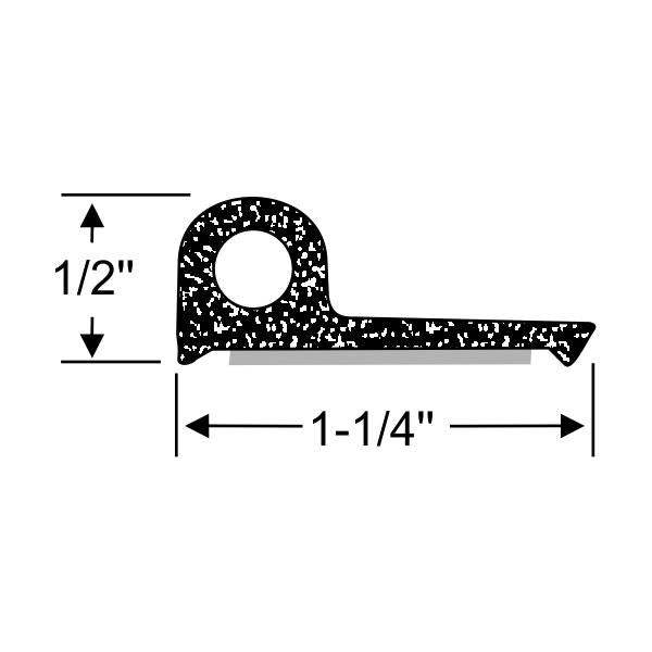 1/2" "P" Profile Sponge Extrusion with Peel-N-Stick - per ft