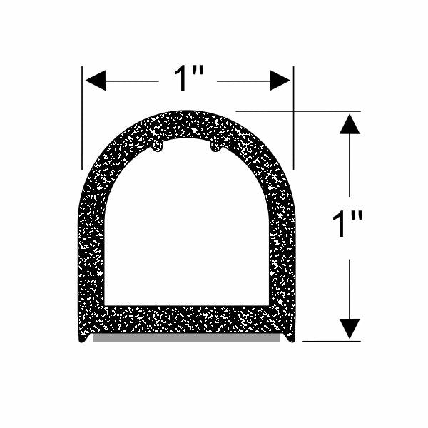 1" Hollow "D" Seal with Peel-N-Stick - per ft